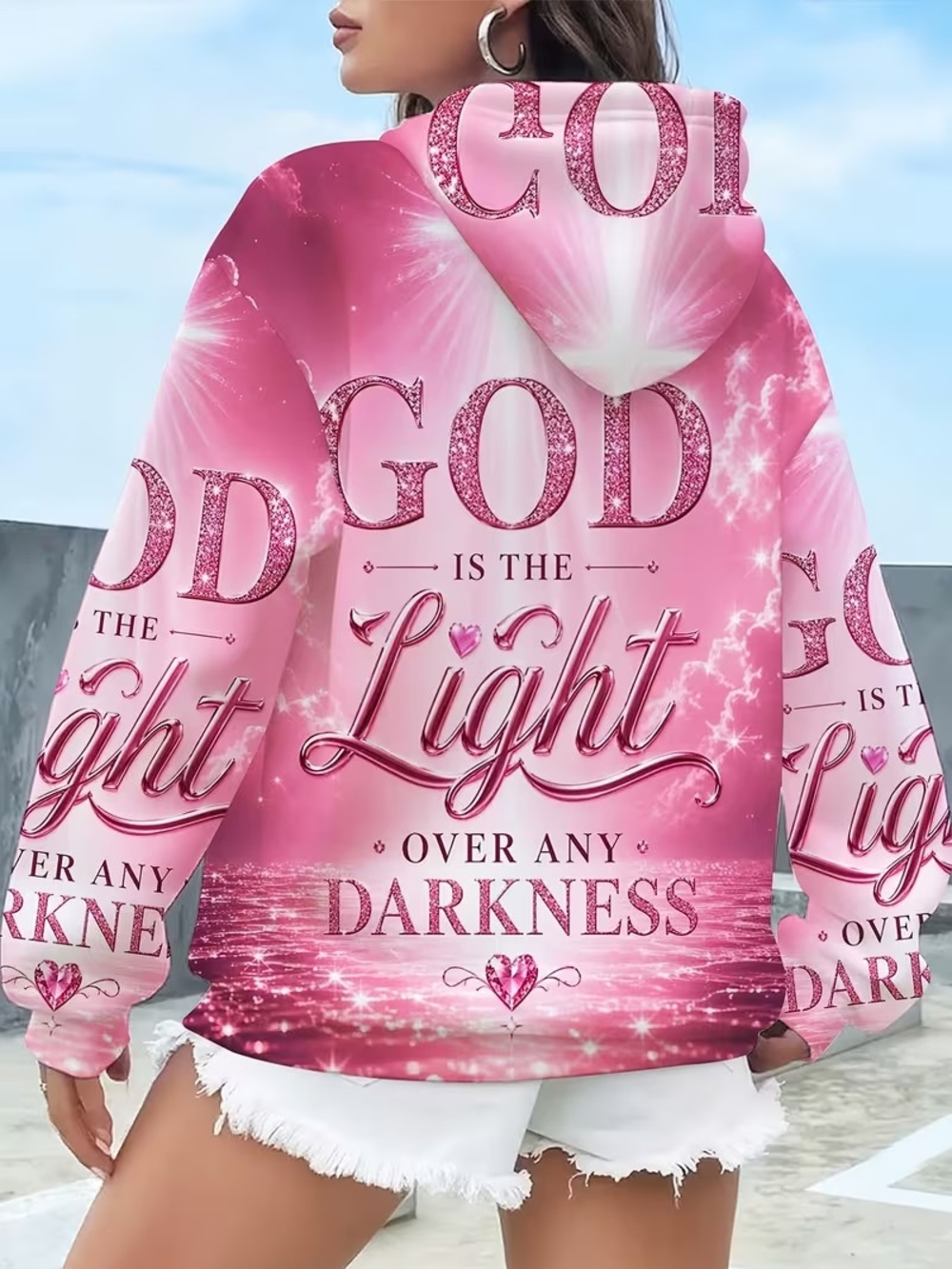 Inspirational Pink & White 🕊God Is The Light🕊 Hoodie